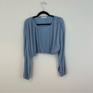 12th Tribe Light Blue Flowy Cropped Ribbed Satin Blouse Size Medium